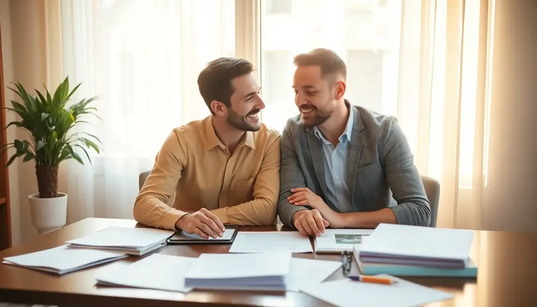 A loving couple preparing for a job interview together, embodying partnership and encouragement.