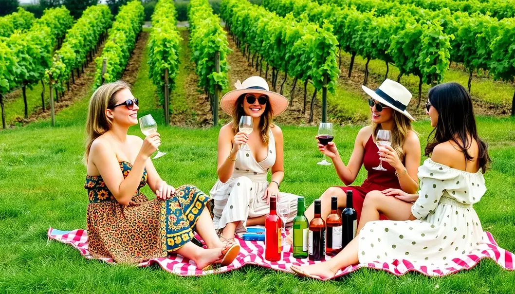 A stylish woman enjoying wine tasting in a fashionable setting.