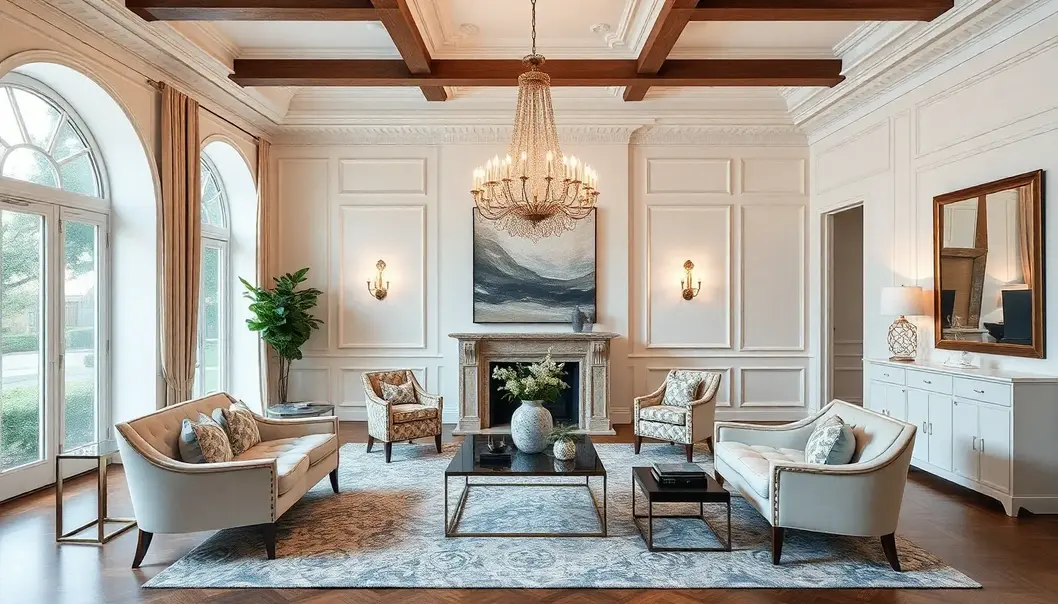 A stylish interior space featuring furniture and decor elements inspired by fashion necklines.