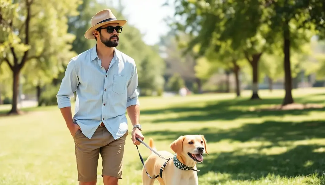 Embrace lightweight fashion for sunny adventures with your pet.