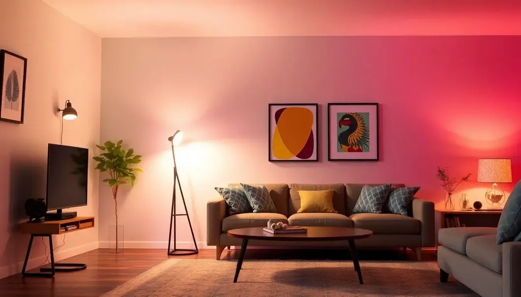 A teenage bedroom perfectly lit with a modern neon lamp.
