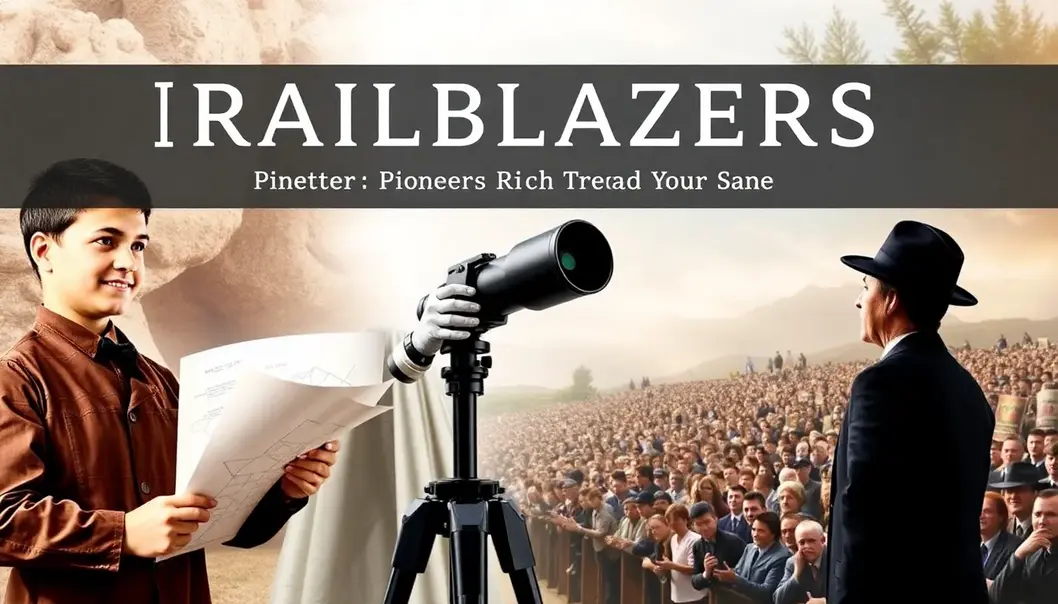 A collage depicting pioneers from various fields.